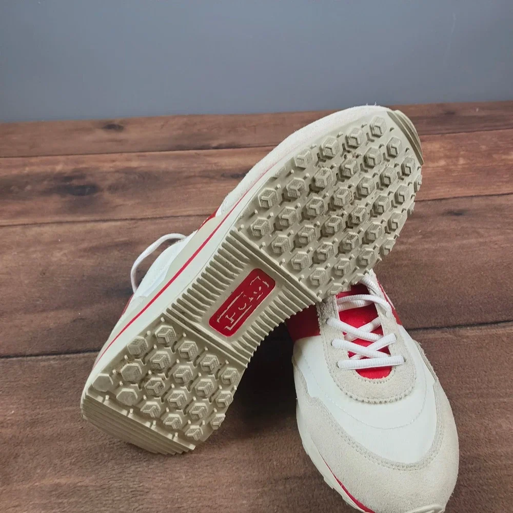 Polo Ralph Lauren Train 89 Sneakers Mens 8 White Red Good Retro Leather Mesh